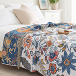 Rustic Jacquard Floral Throw Blanket - Reversible 100% Cotton