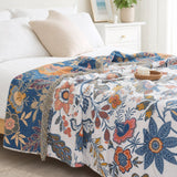 Rustic Jacquard Floral Throw Blanket - Reversible 100% Cotton