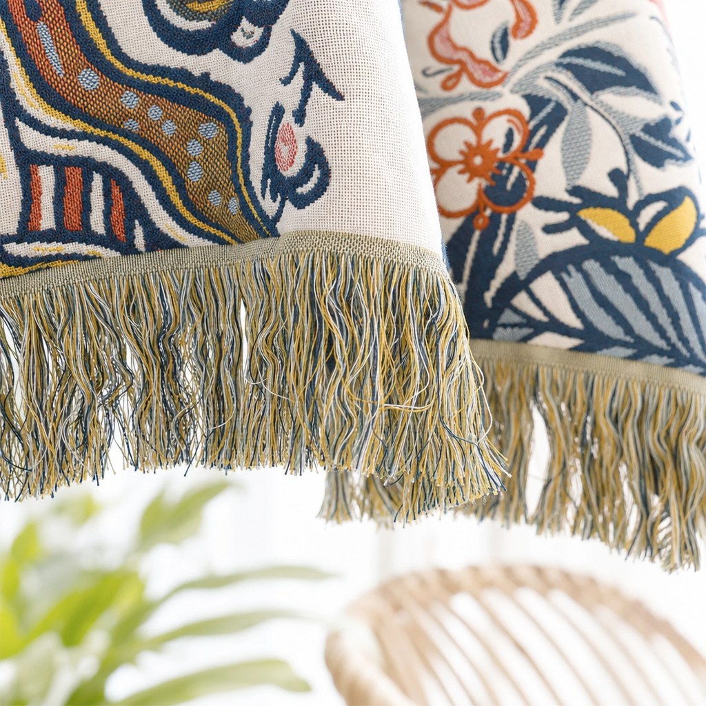 Rustic Jacquard Floral Throw Blanket - Reversible 100% Cotton