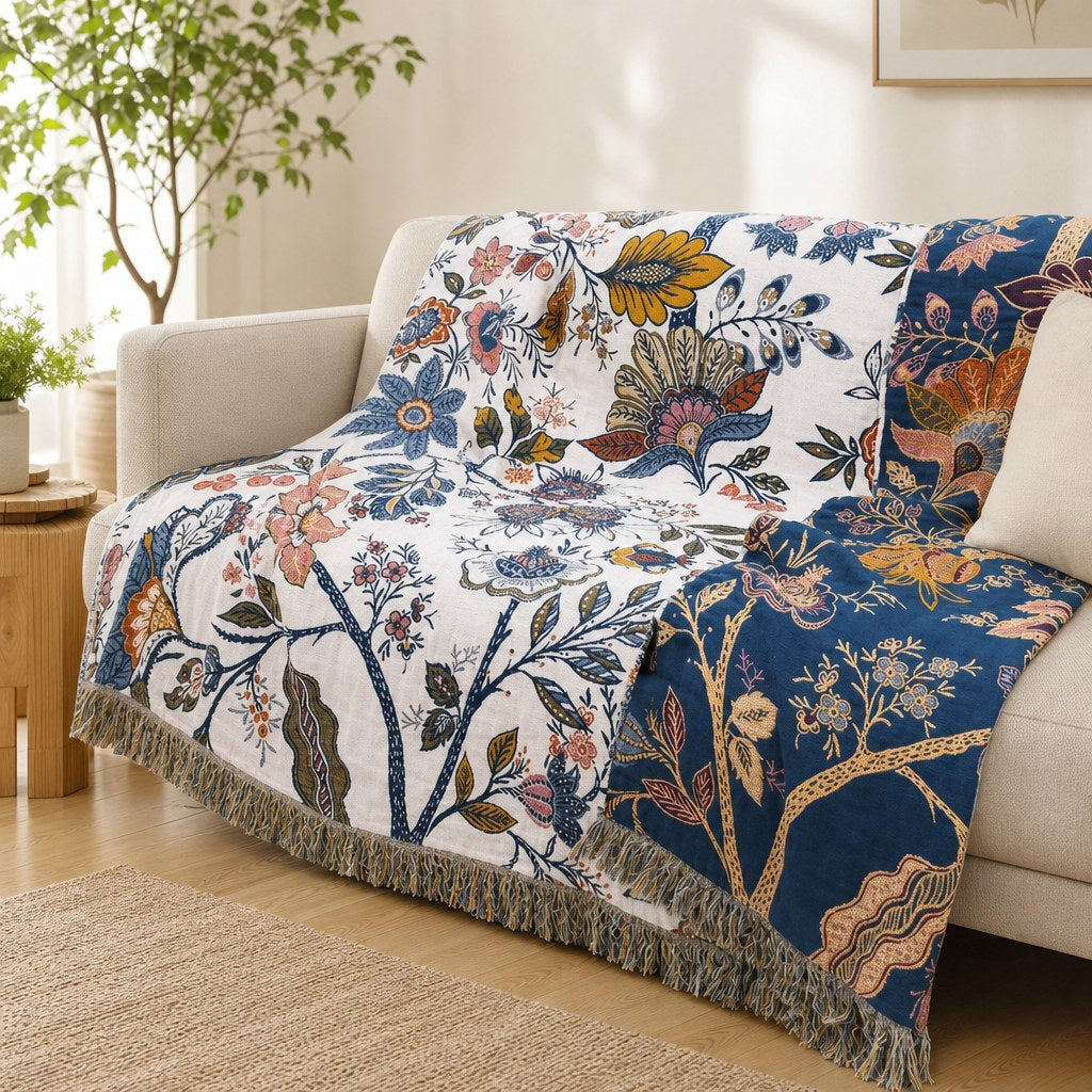 Boho Floral Throw Blanket · Reversible 100% Cotton - Rustic Flora