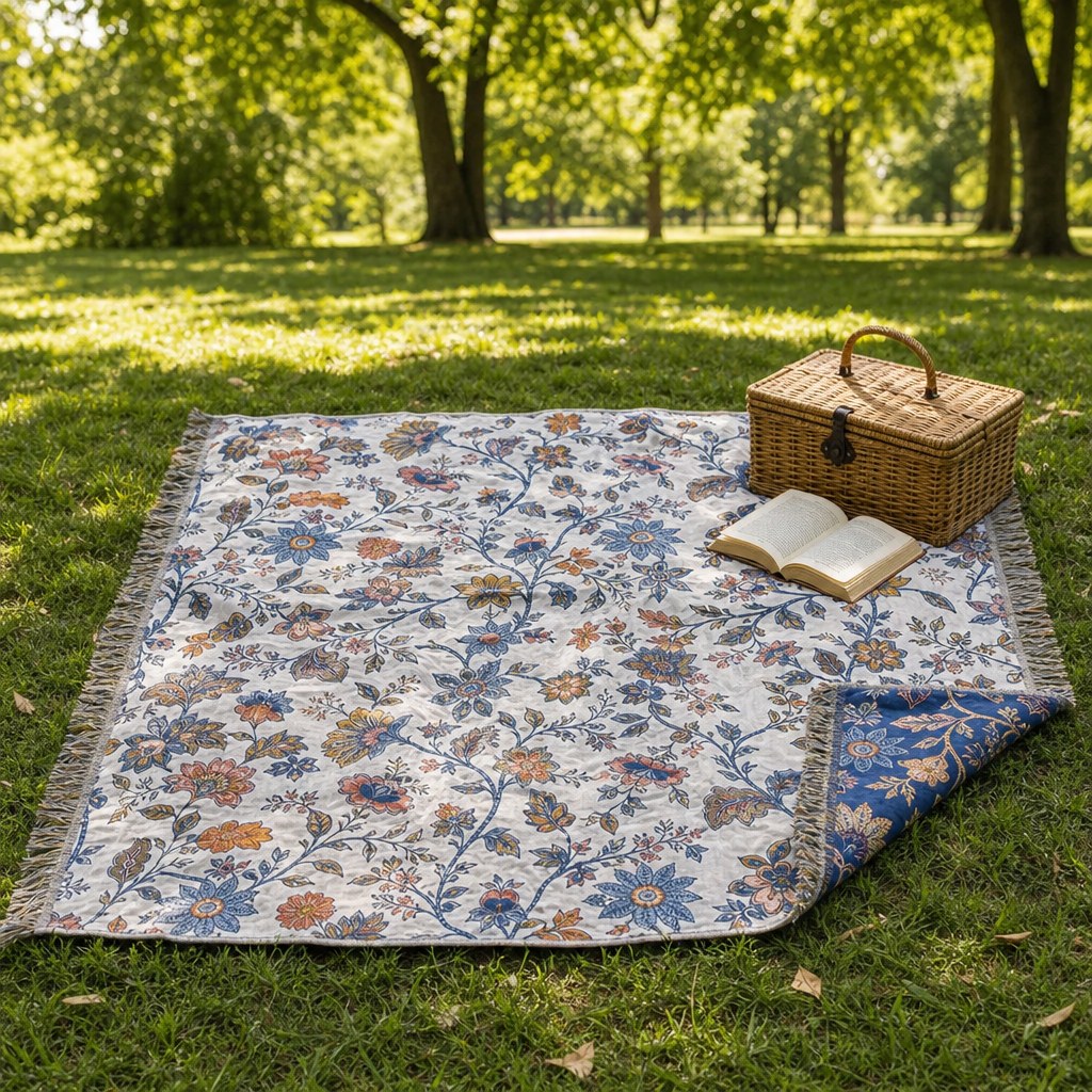 Rustic Jacquard Floral Throw Blanket - Reversible 100% Cotton