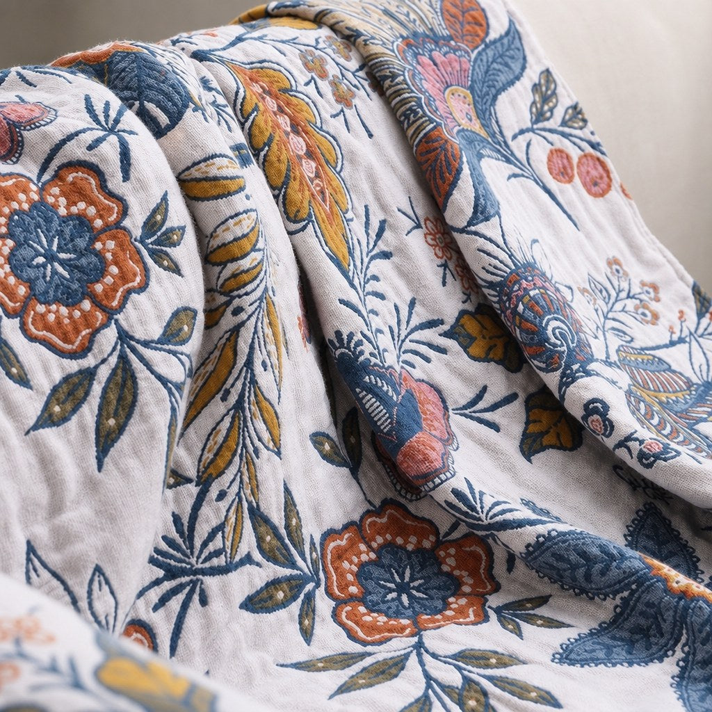 Rustic Jacquard Floral Throw Blanket - Reversible 100% Cotton