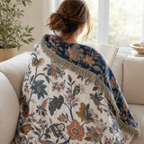 Rustic Jacquard Floral Throw Blanket - Reversible 100% Cotton