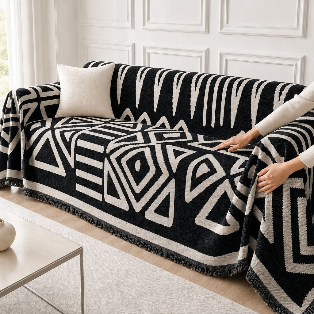 Pet-Friendly Boho Couch Cover · Black