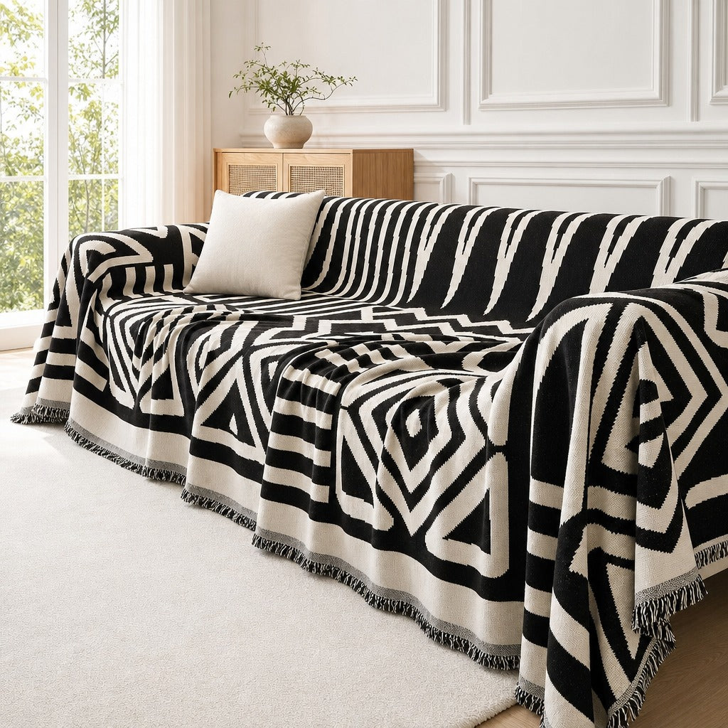 Pet-Friendly Boho Couch Cover - Black