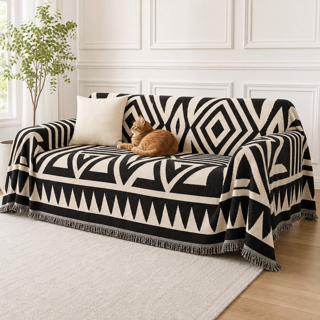 Pet-Friendly Boho Couch Cover · Black