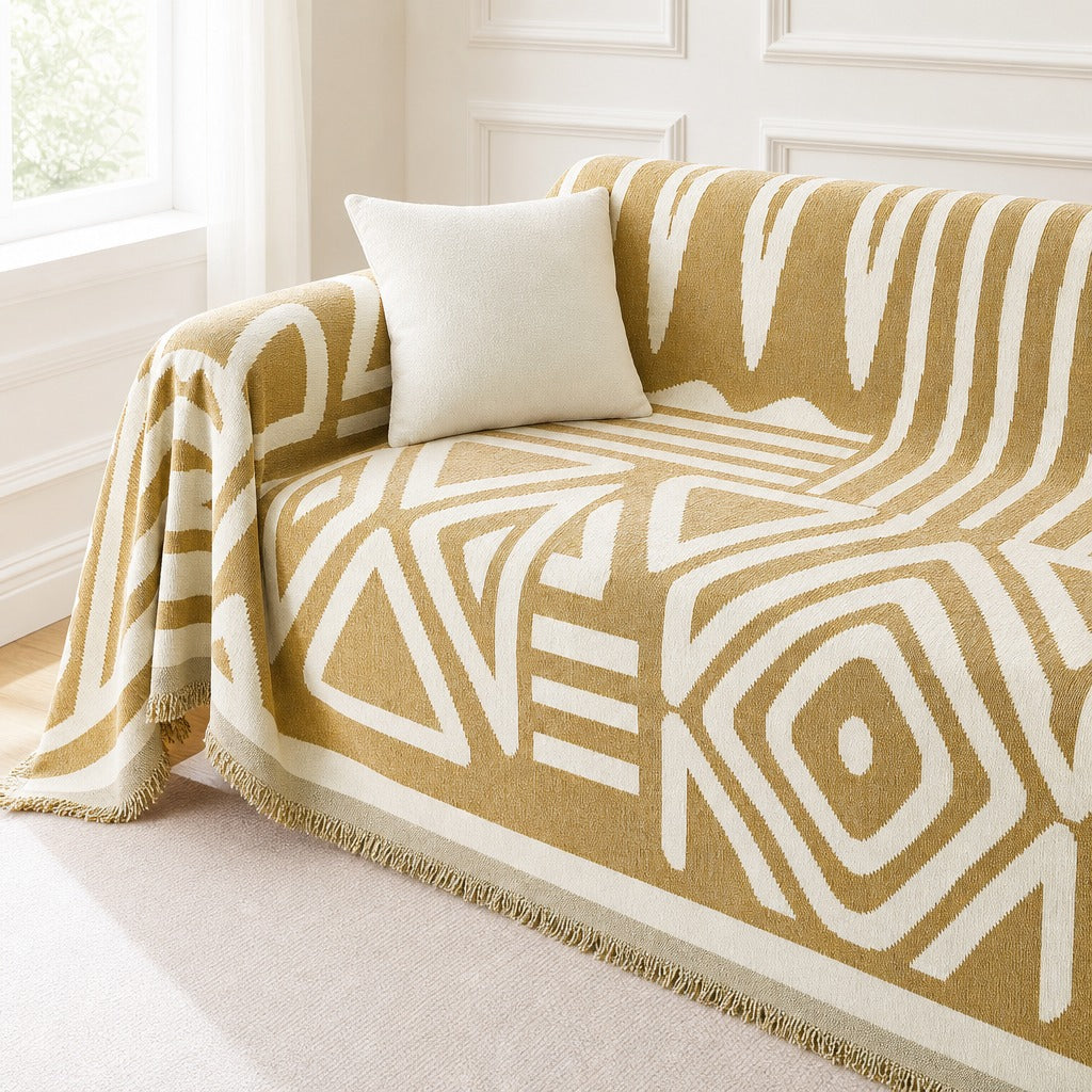 Pet-Friendly Boho Couch Cover · Golden Mustard