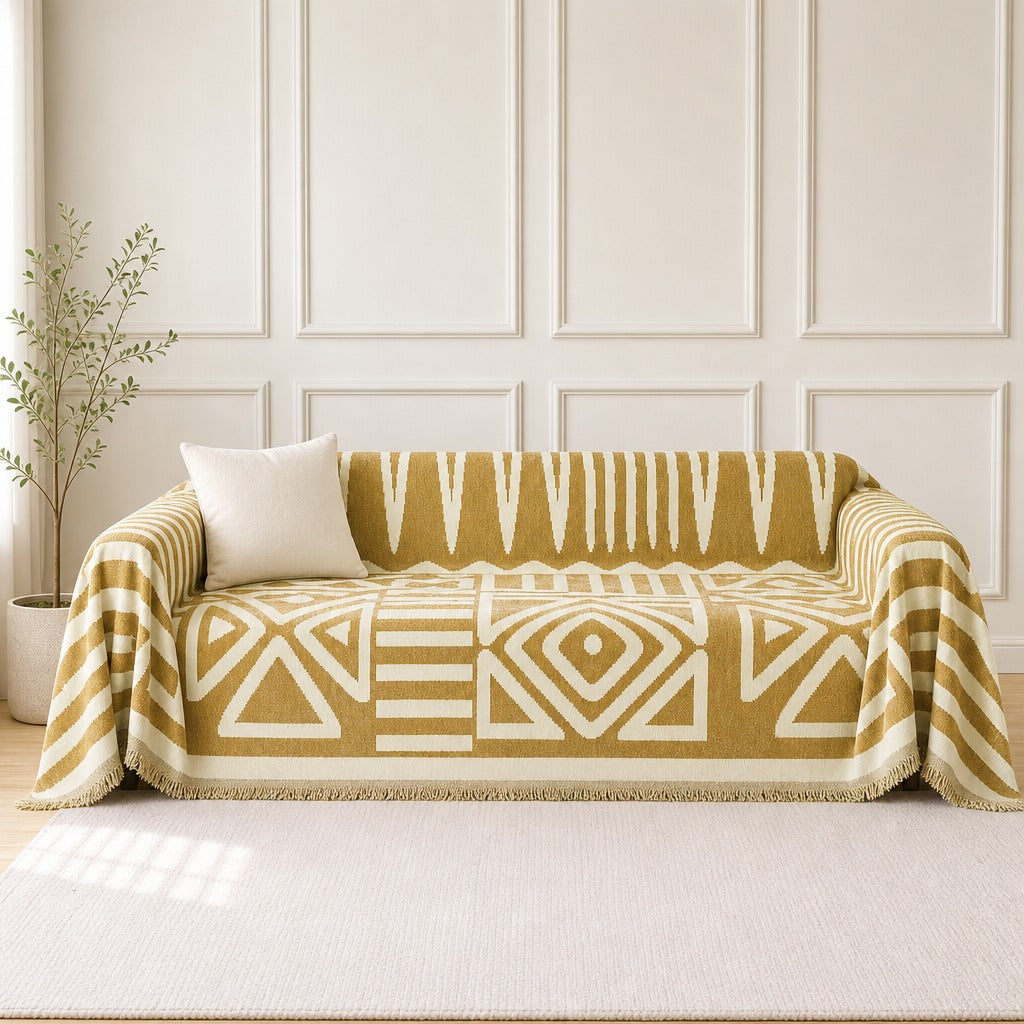 Pet-Friendly Boho Couch Cover · Golden Mustard