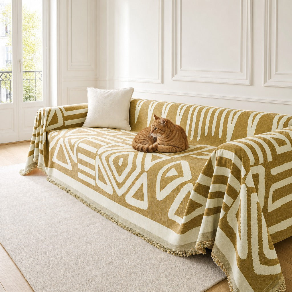 Pet-Friendly Boho Couch Cover · Golden Mustard