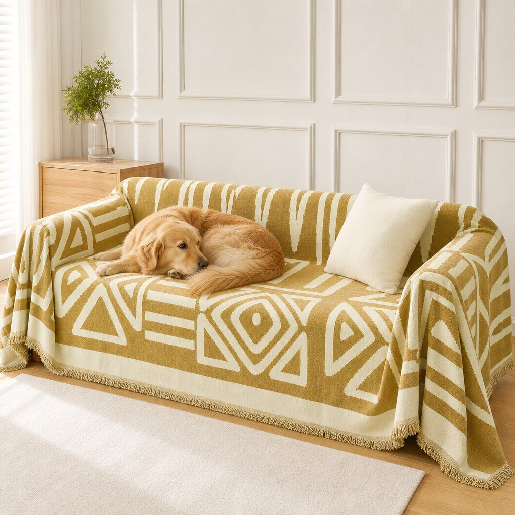 Pet-Friendly Boho Couch Cover · Golden Mustard