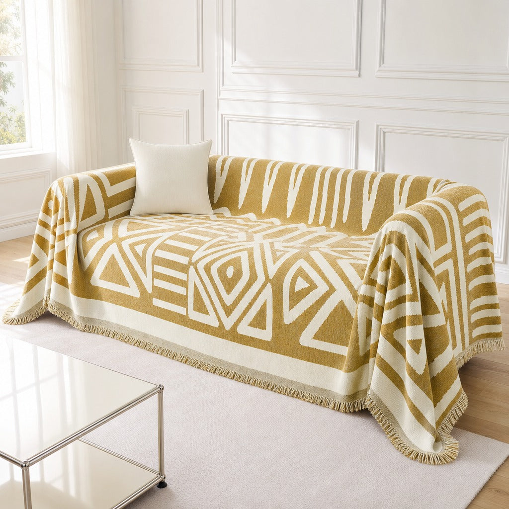Pet-Friendly Boho Couch Cover · Golden Mustard