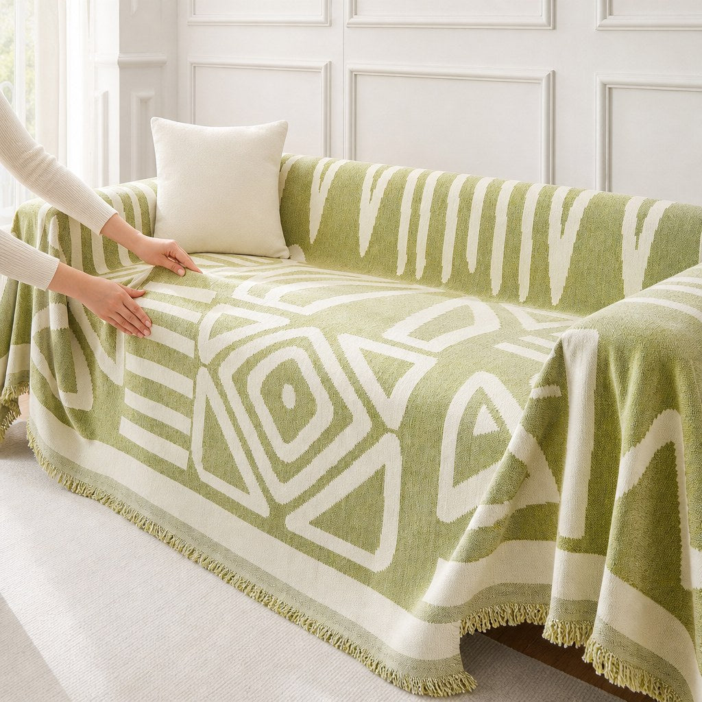 Pet-Friendly Boho Couch Cover · Olive Green