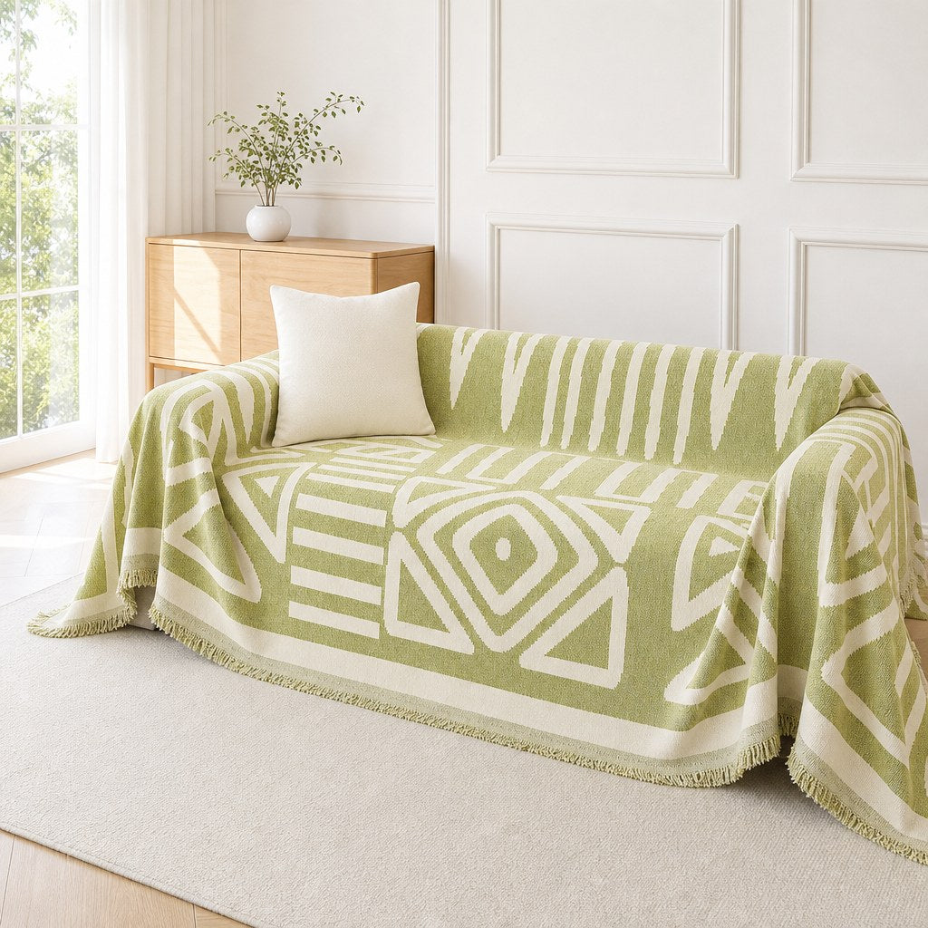 Pet-Friendly Boho Couch Cover - Olive Green