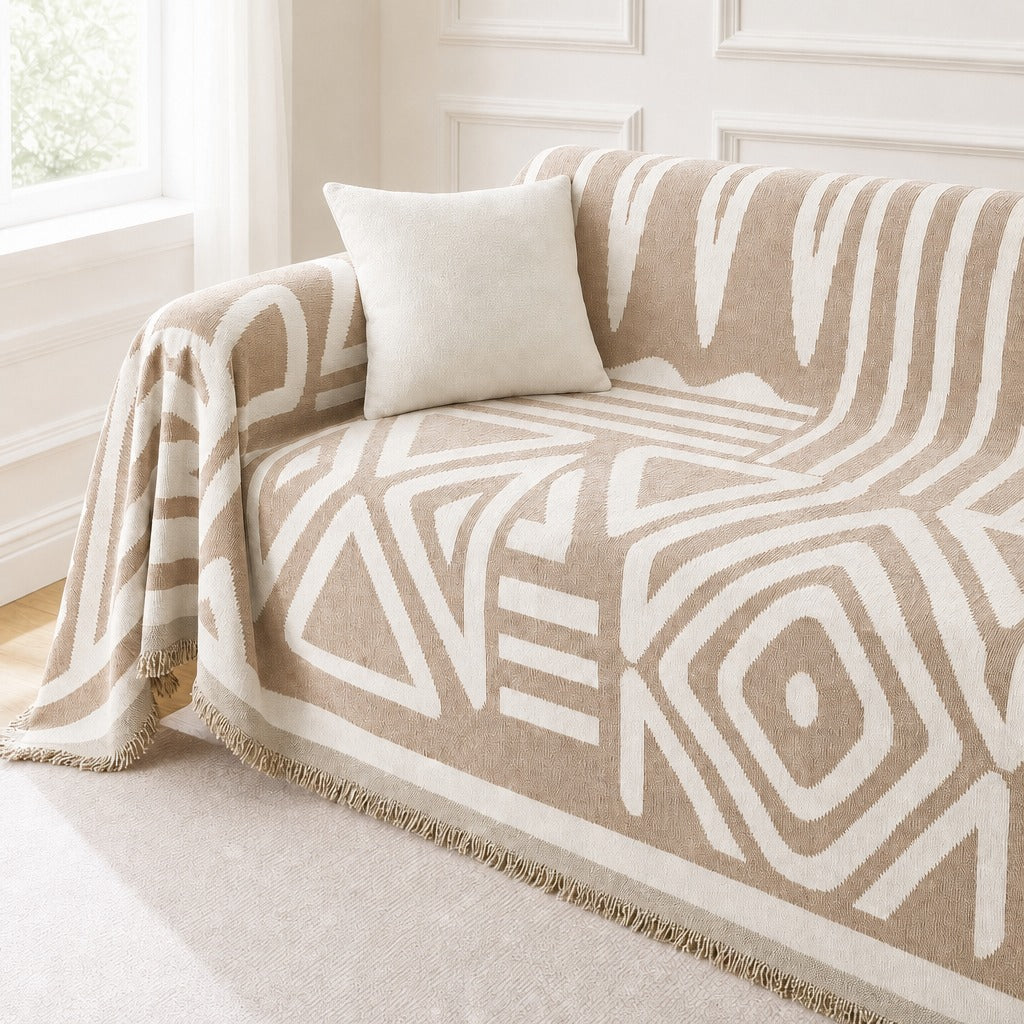 boho couch cover sand beige corner detail