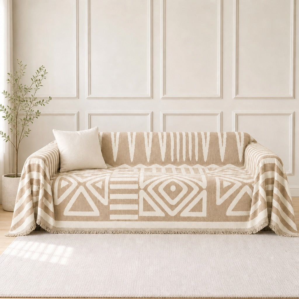 boho couch cover sand beige front