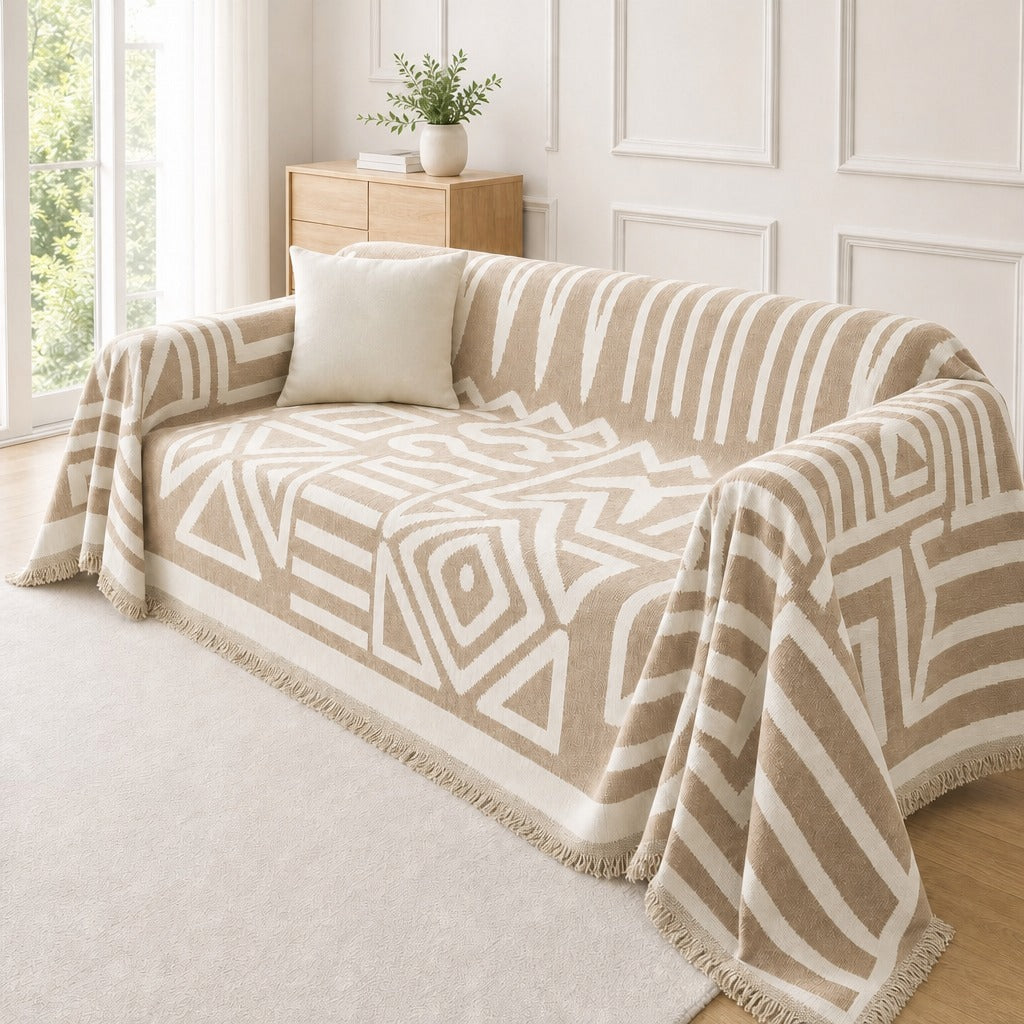 Pet-Friendly Boho Couch Cover - Sand Beige