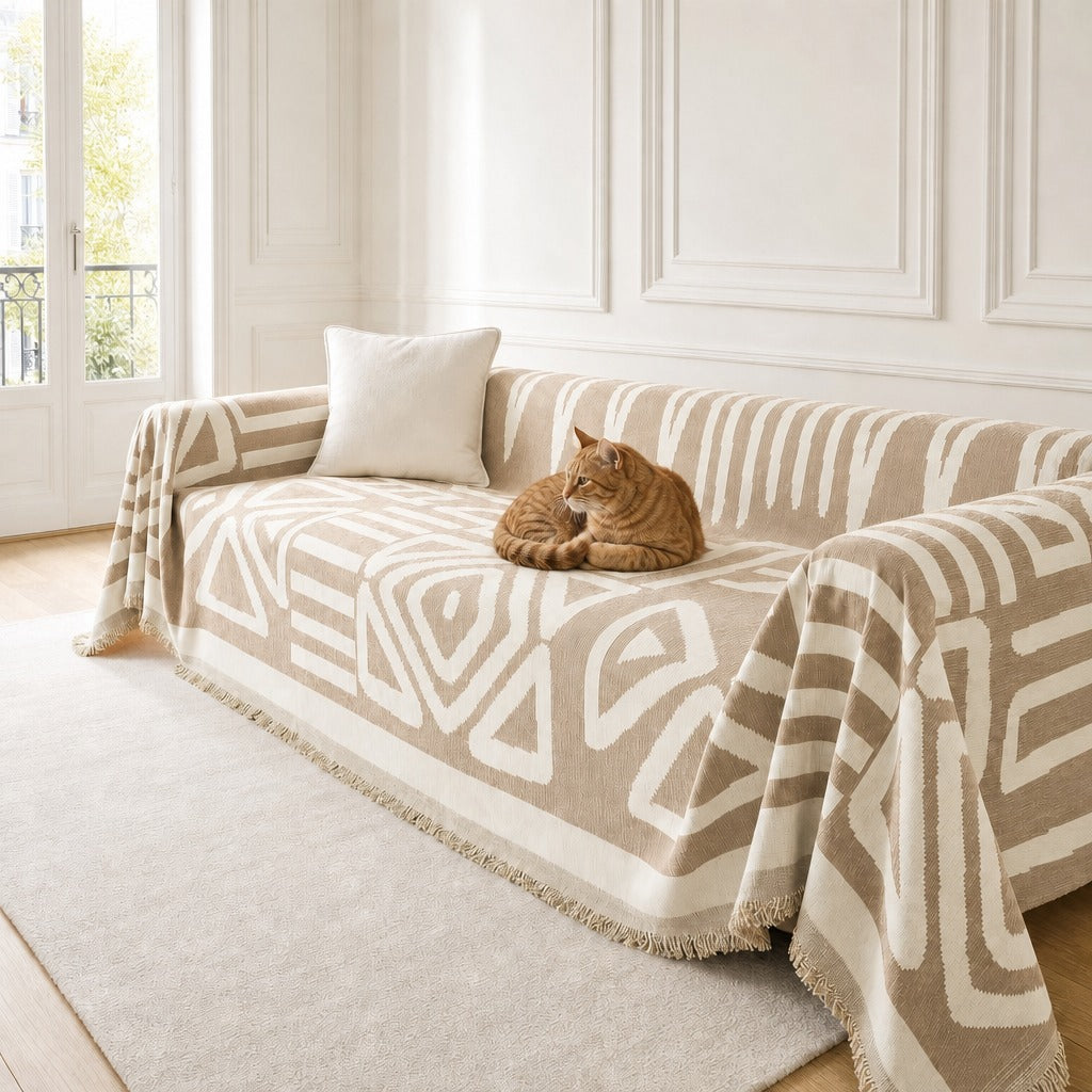 boho couch cover sand beige pet cat