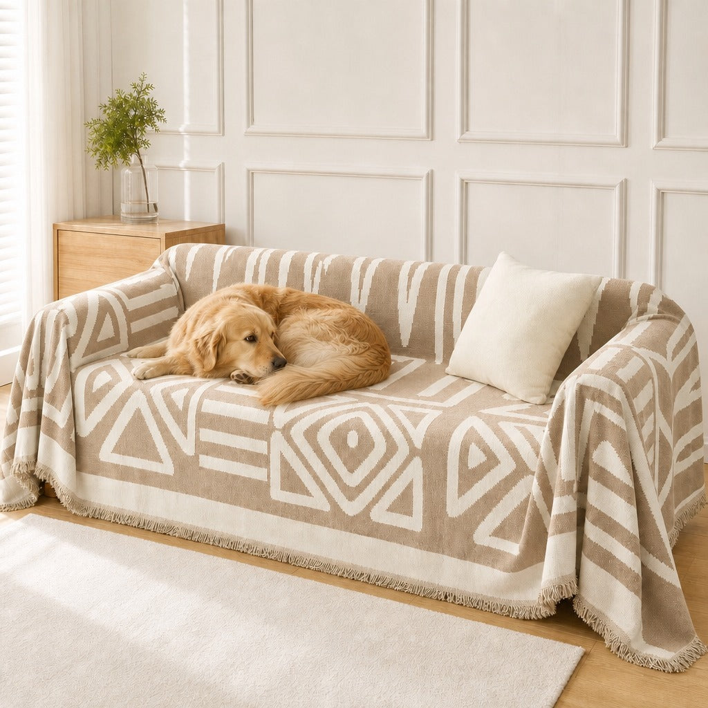 boho couch cover sand beige pet dog