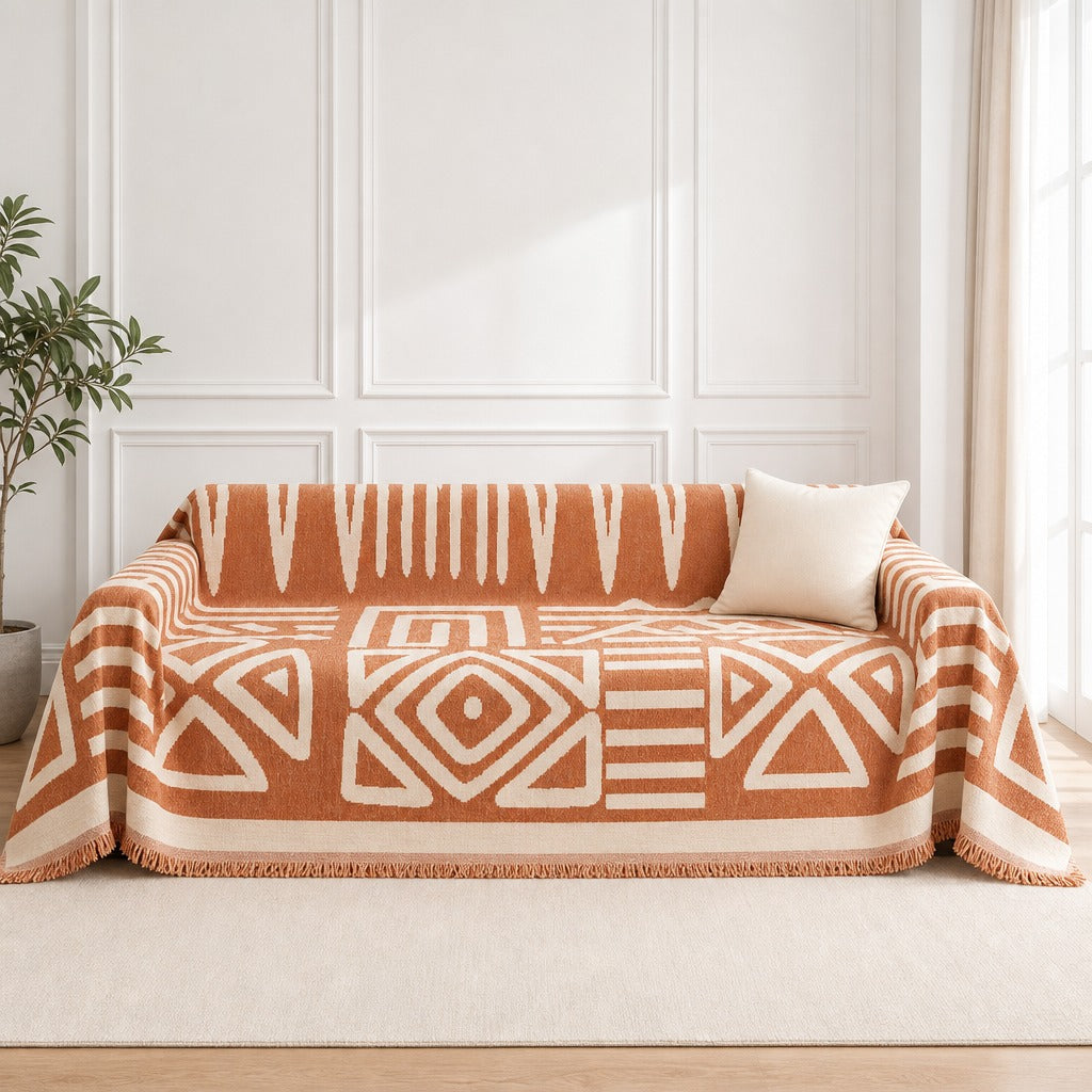 Pet-Friendly Boho Couch Cover · Terracotta