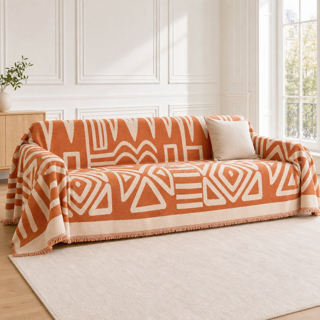 Pet-Friendly Boho Couch Cover - Terracotta