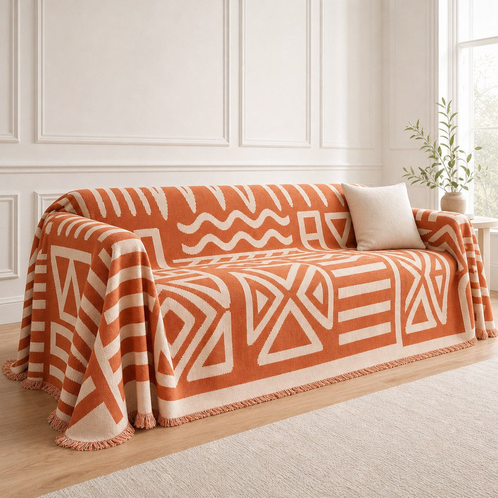 Pet-Friendly Boho Couch Cover · Terracotta
