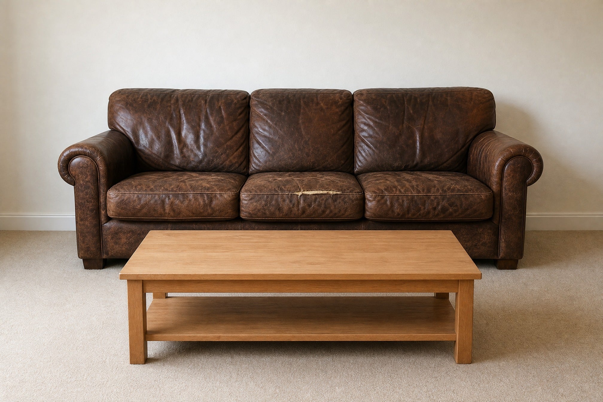 Living room couch before the cover