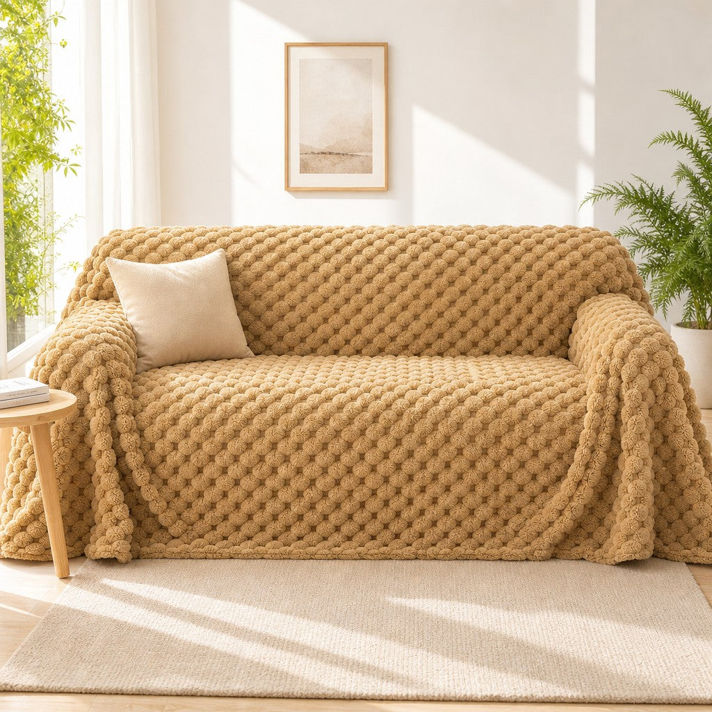 Pet-Friendly Plush Couch Cover · Honeycomb Beige
