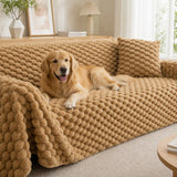 Pet-Friendly Plush Couch Cover · Honeycomb Beige