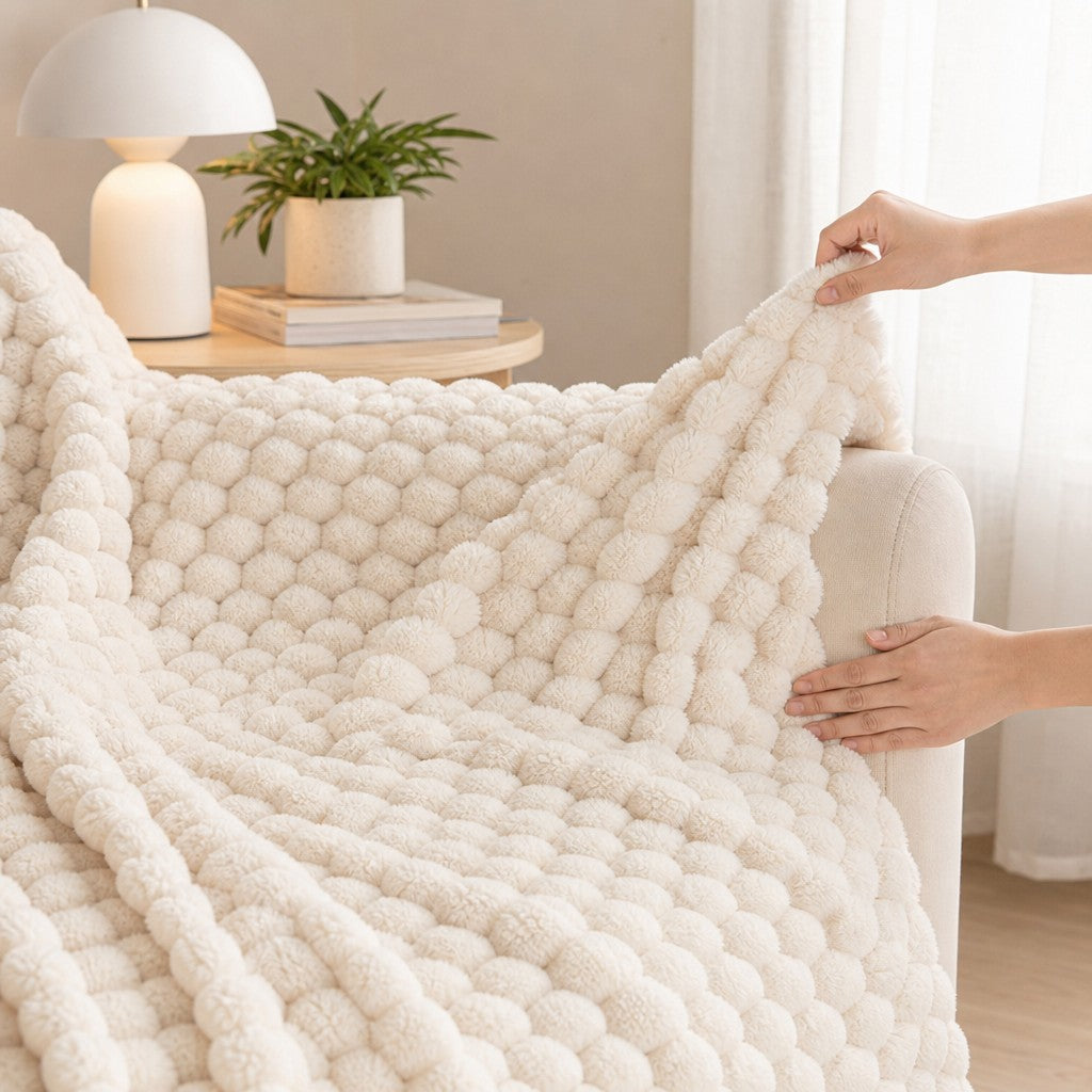 Pet-Friendly Plush Couch Cover · Vanilla Cream