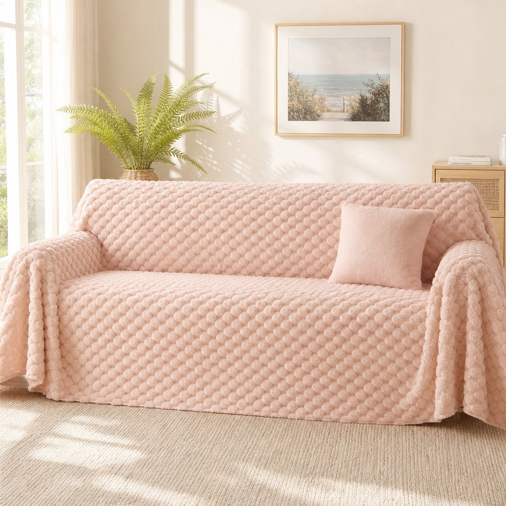 Pet-Friendly Plush Couch Cover · Blush Pink