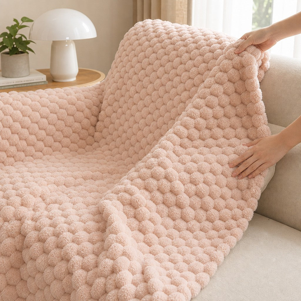 Pet-Friendly Plush Couch Cover · Blush Pink