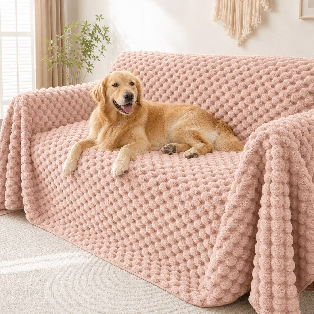 Pet-Friendly Plush Couch Cover · Blush Pink