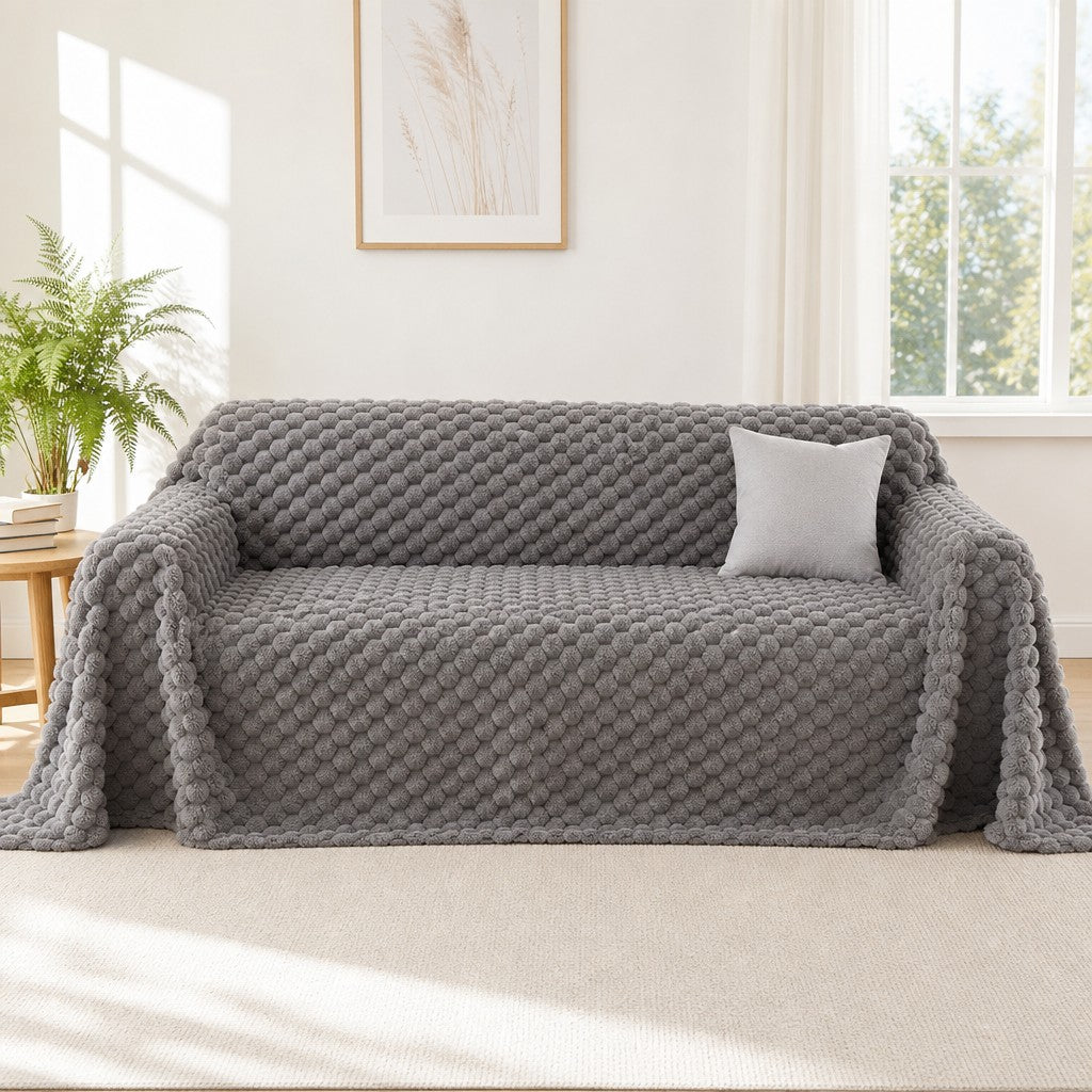Pet-Friendly Plush Couch Cover · Slate Gray