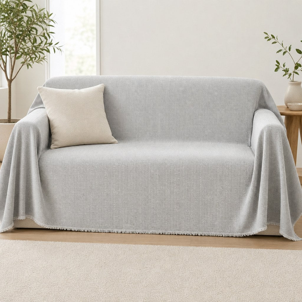 Pet-Friendly Herringbone Couch Cover · Gray Cloud - front