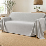 Pet-Friendly Herringbone Couch Cover · Gray Cloud - wide drape