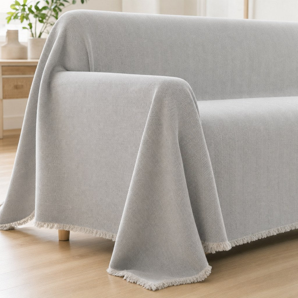 Pet-Friendly Herringbone Couch Cover · Gray Cloud - corner detail
