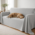 Pet-Friendly Herringbone Couch Cover · Gray Cloud - pet dog