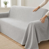 Pet-Friendly Herringbone Couch Cover · Gray Cloud - hands install