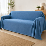 Pet-Friendly Herringbone Couch Cover · Ocean Indigo - wide drape