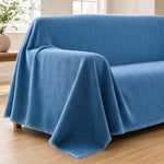 Pet-Friendly Herringbone Couch Cover · Ocean Indigo - corner detail