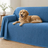 Pet-Friendly Herringbone Couch Cover · Ocean Indigo - pet dog
