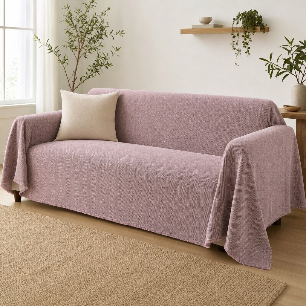 Pet-Friendly Herringbone Couch Cover · Mist Lilac - front