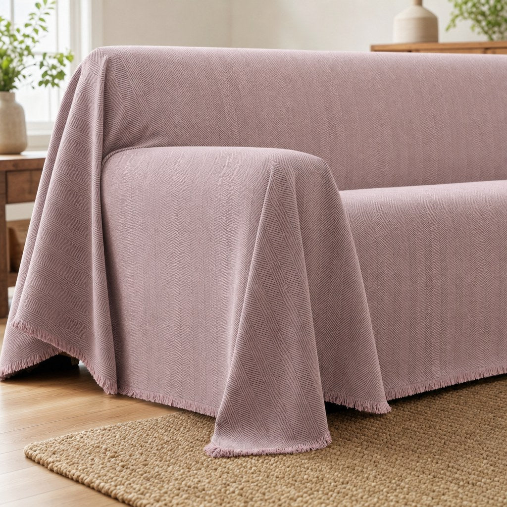 Pet-Friendly Herringbone Couch Cover · Mist Lilac - corner detail