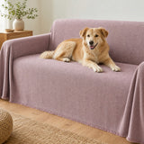 Pet-Friendly Herringbone Couch Cover · Mist Lilac - pet dog