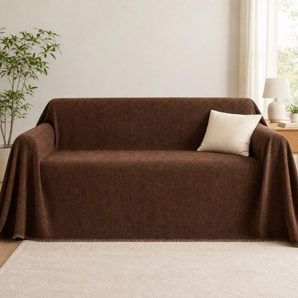 Pet-Friendly Herringbone Couch Cover · Chestnut Mocha - front