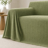 Pet-Friendly Herringbone Couch Cover · Moss Green - corner detail