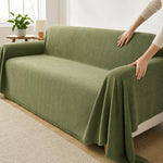 Pet-Friendly Herringbone Couch Cover · Moss Green - hands install