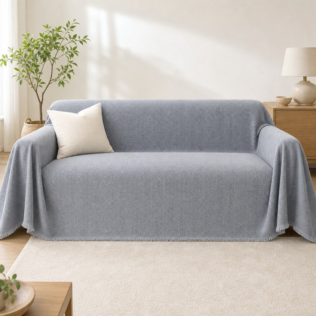 Pet-Friendly Herringbone Couch Cover · Nevada Gray - front