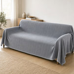 Pet-Friendly Herringbone Couch Cover · Nevada Gray - wide drape