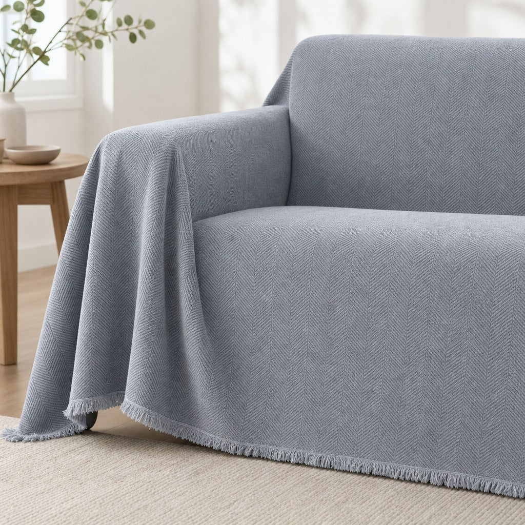Pet-Friendly Herringbone Couch Cover · Nevada Gray - corner detail